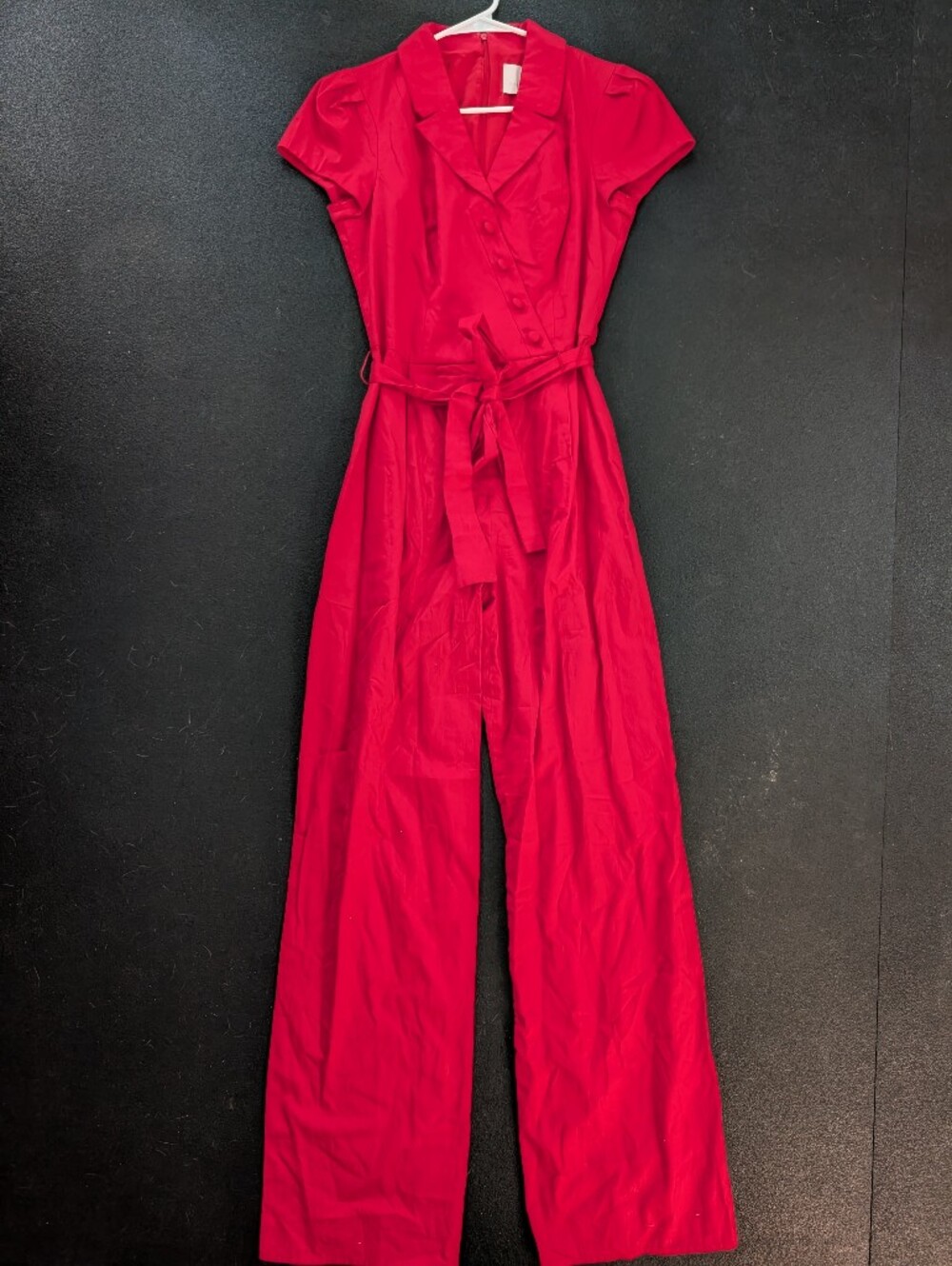 Gal Meets Glam Red Short-Sleeve Tie-Waist Jumpsuit Size 4